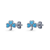 Four Leaf Clover Stud Earring 7mm Lab Created Opal 925 Sterling Silver