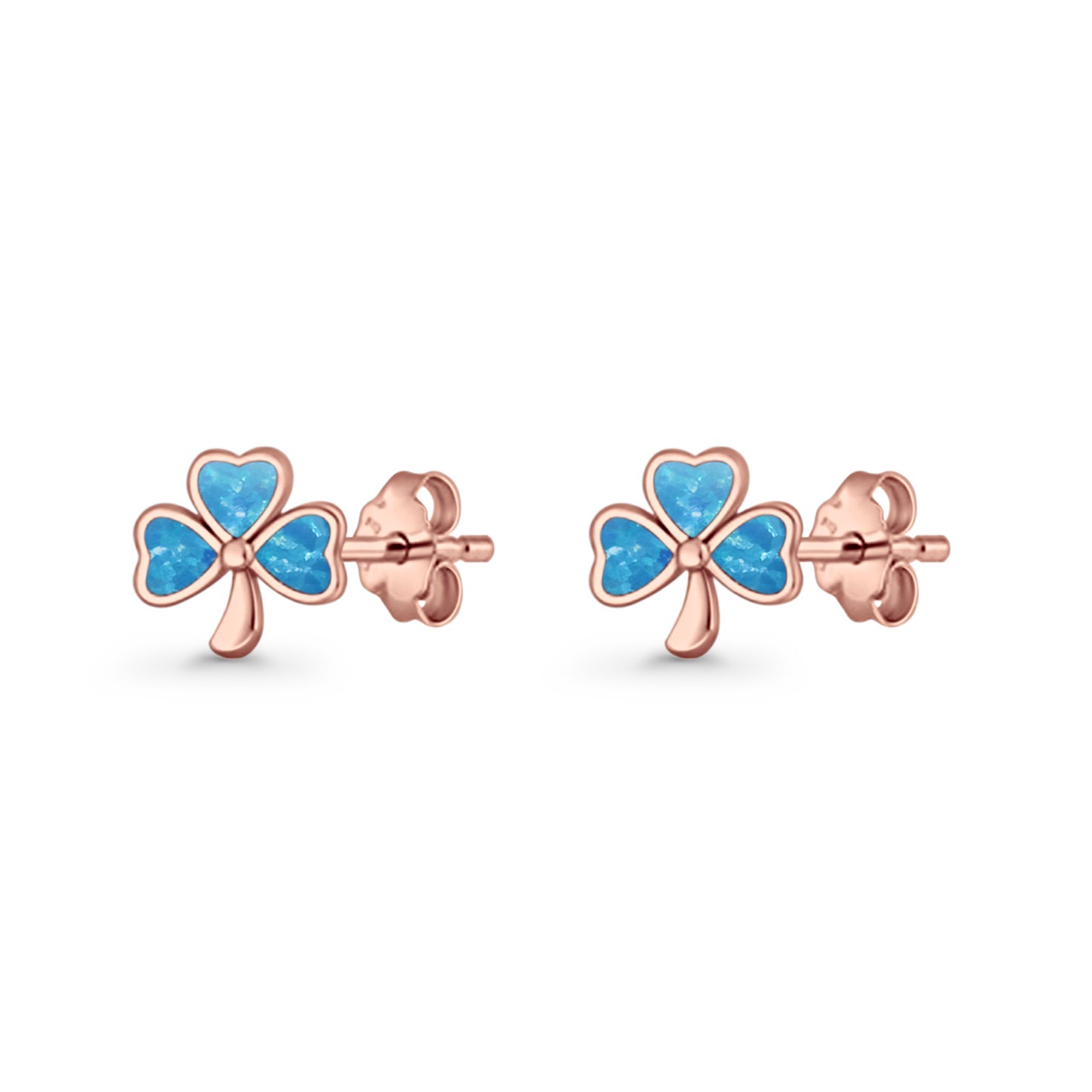 Four Leaf Clover Stud Earring 7mm Lab Created Opal 925 Sterling Silver