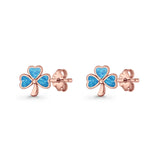 Four Leaf Clover Stud Earring 7mm Lab Created Opal 925 Sterling Silver