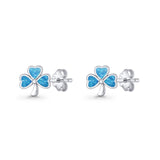 Four Leaf Clover Stud Earring 7mm Lab Created Opal 925 Sterling Silver