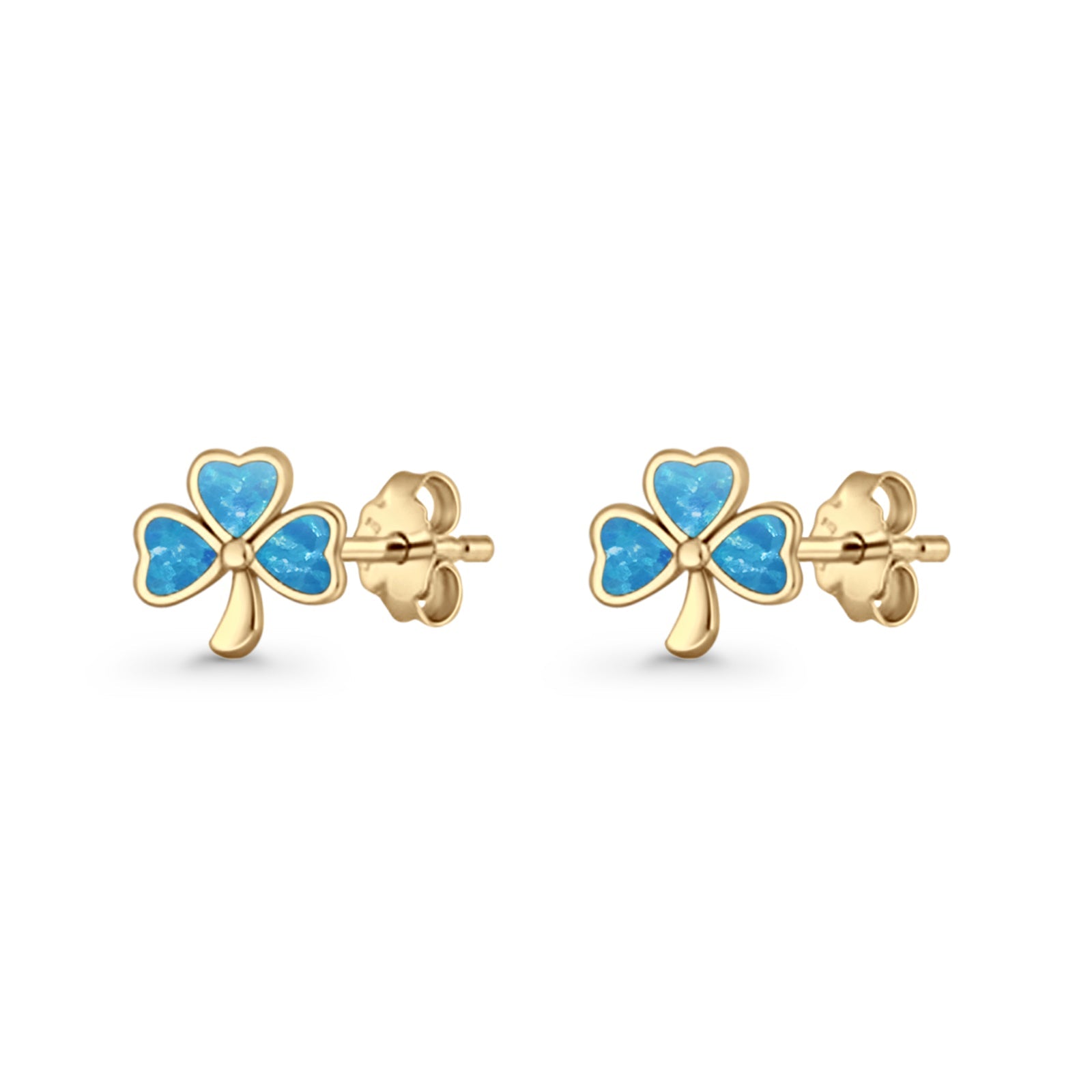 Four Leaf Clover Stud Earring 7mm Lab Created Opal 925 Sterling Silver