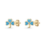 Four Leaf Clover Stud Earring 7mm Lab Created Opal 925 Sterling Silver