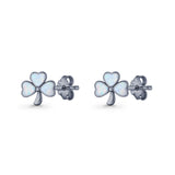 Four Leaf Clover Stud Earring 7mm Lab Created Opal 925 Sterling Silver