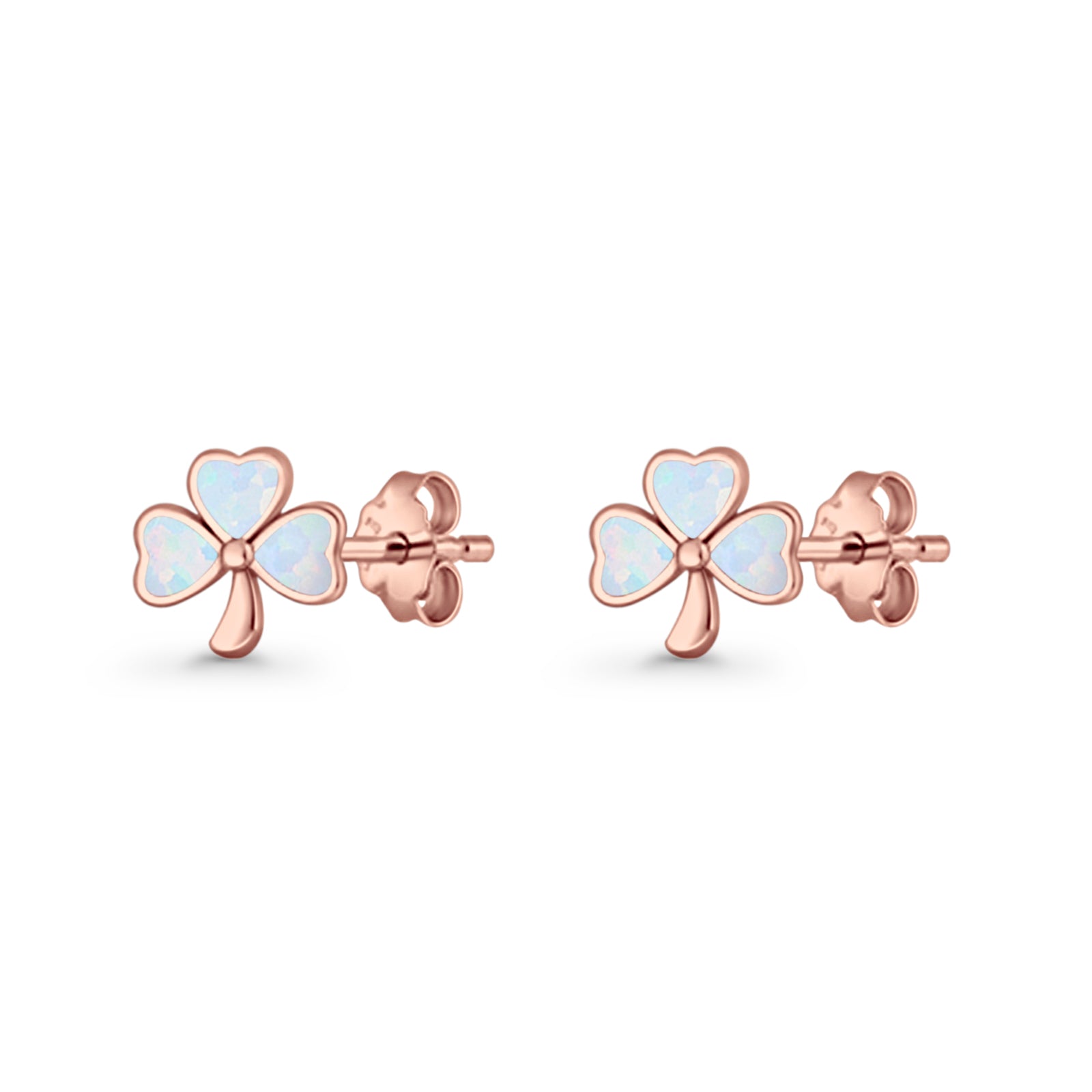 Four Leaf Clover Stud Earring 7mm Lab Created Opal 925 Sterling Silver