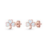 Four Leaf Clover Stud Earring 7mm Lab Created Opal 925 Sterling Silver