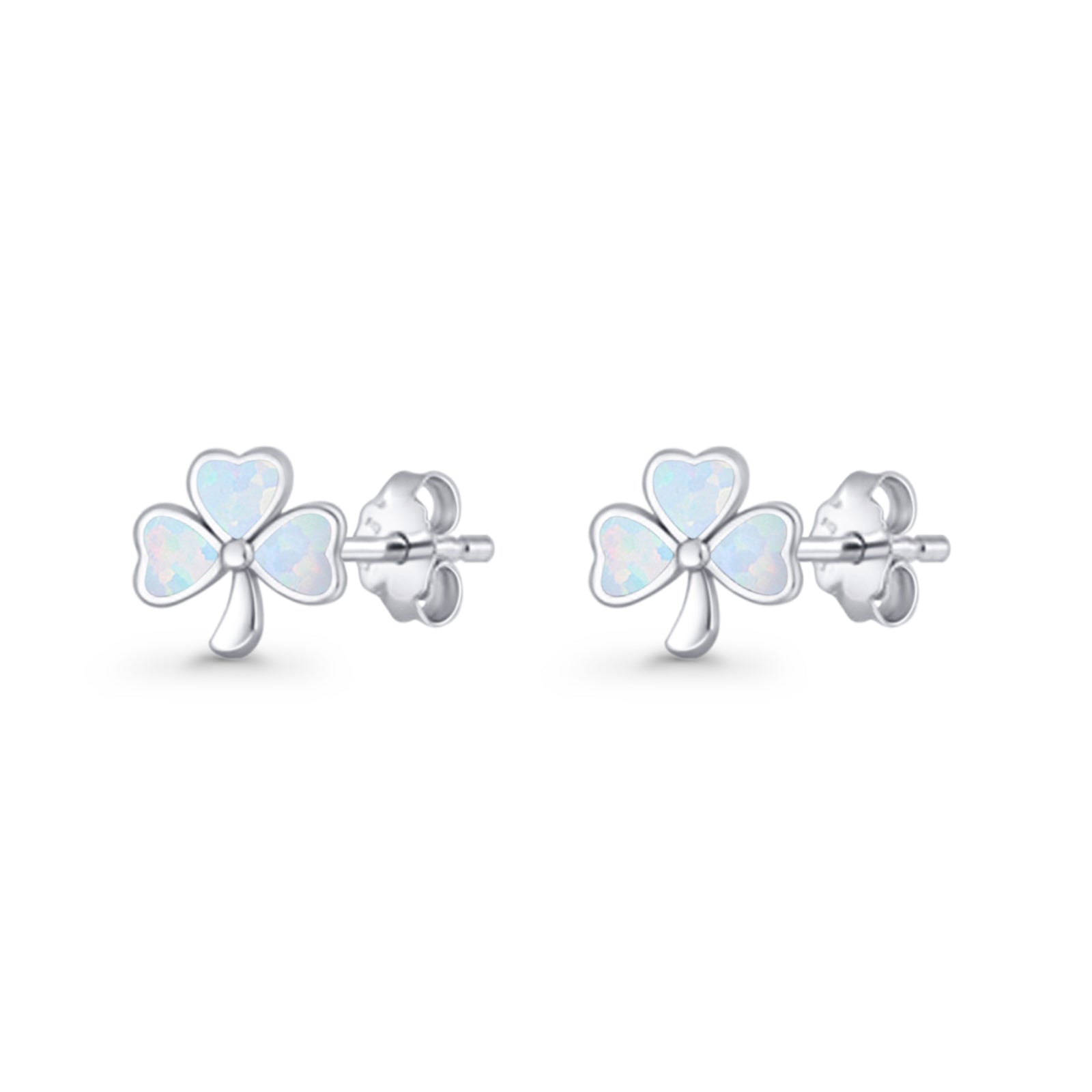 Four Leaf Clover Stud Earring 7mm Lab Created Opal 925 Sterling Silver