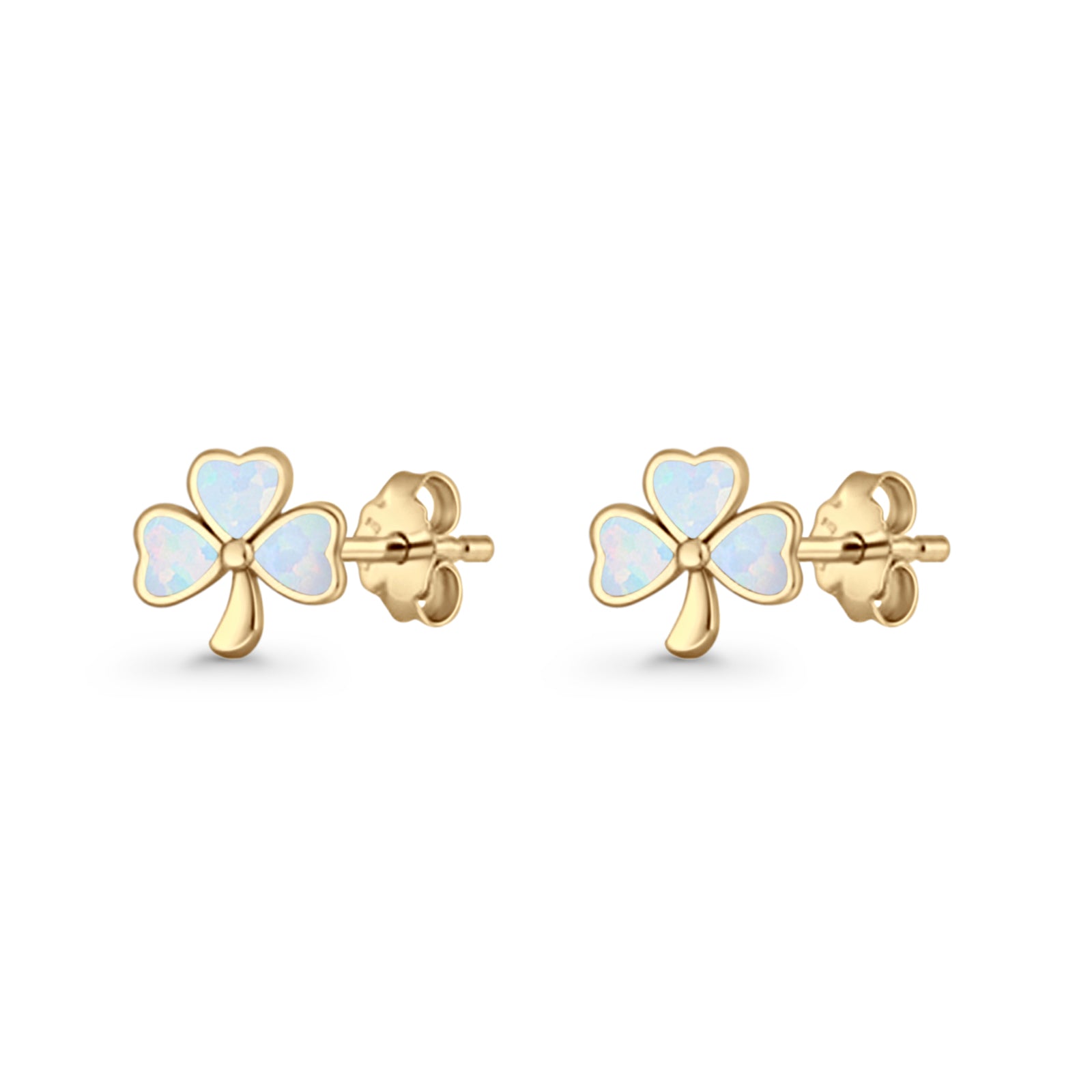 Four Leaf Clover Stud Earring 7mm Lab Created Opal 925 Sterling Silver