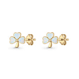 Four Leaf Clover Stud Earring 7mm Lab Created Opal 925 Sterling Silver