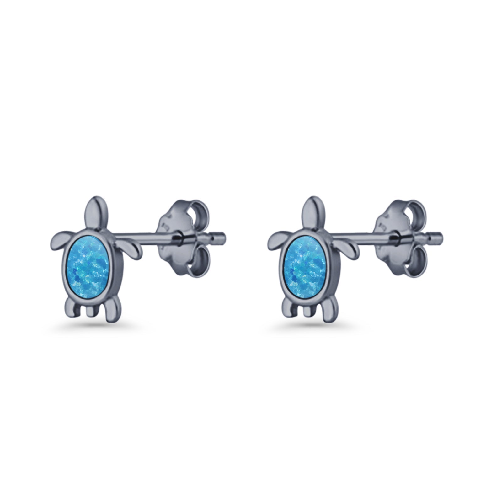Oval 8.3mm Turtle Stud Earring Lab Created Opal 925 Sterling Silver