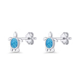 Oval 8.3mm Turtle Stud Earring Lab Created Opal 925 Sterling Silver