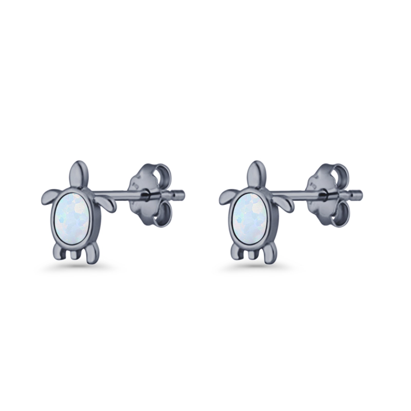 Oval 8.3mm Turtle Stud Earring Lab Created Opal 925 Sterling Silver