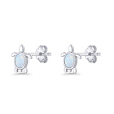 Oval 8.3mm Turtle Stud Earring Lab Created Opal 925 Sterling Silver
