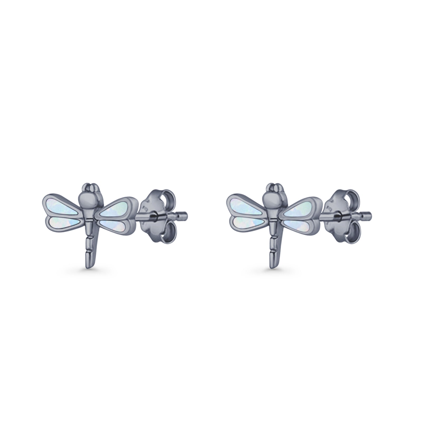 Dragonfly Stud Earring 8.8mm Lab Created Opal 925 Sterling Silver