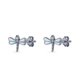Dragonfly Stud Earring 8.8mm Lab Created Opal 925 Sterling Silver