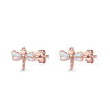 Dragonfly Stud Earring 8.8mm Lab Created Opal 925 Sterling Silver