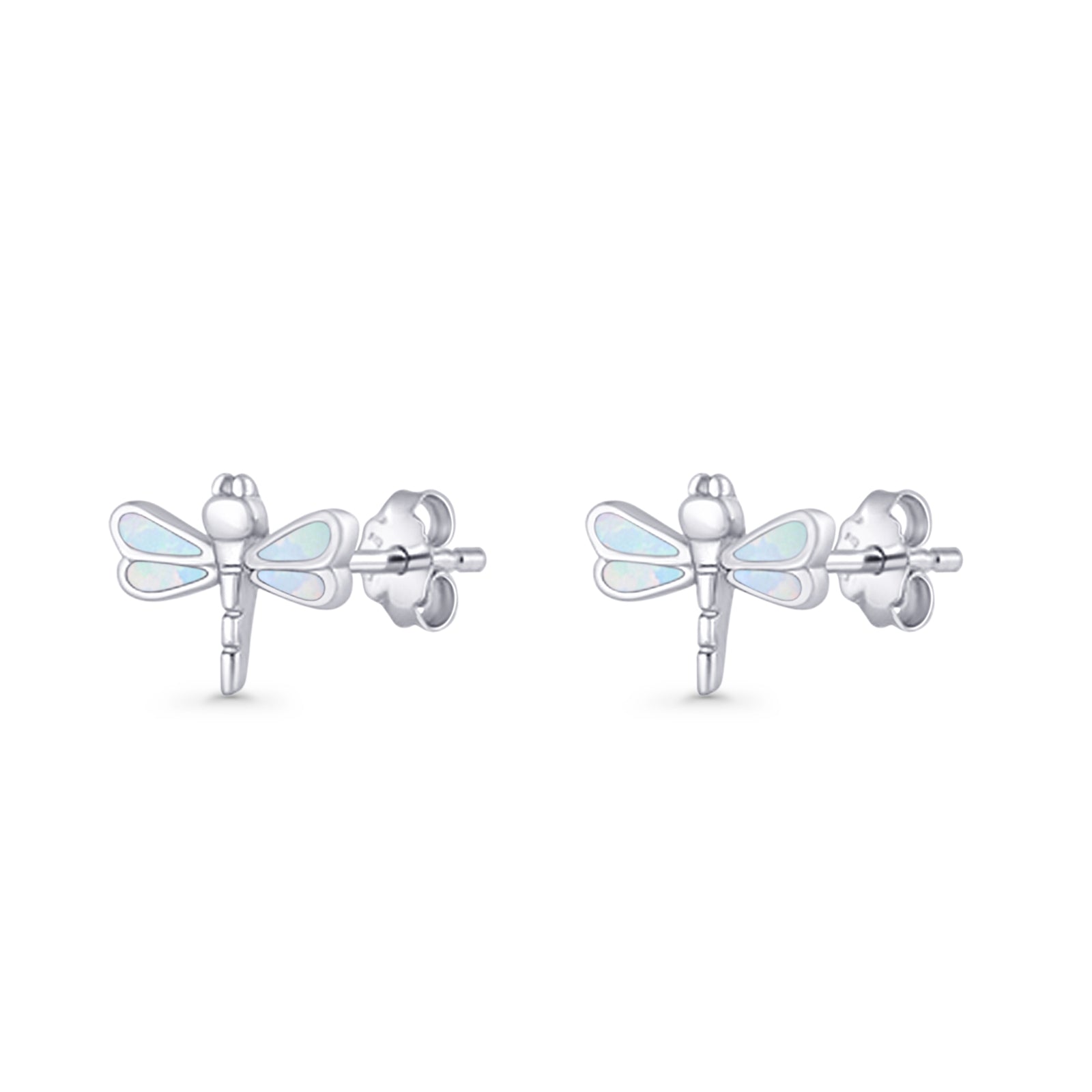 Dragonfly Stud Earring 8.8mm Lab Created Opal 925 Sterling Silver