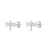 Dragonfly Stud Earring 8.8mm Lab Created Opal 925 Sterling Silver