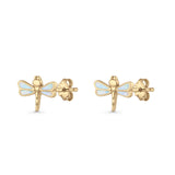 Dragonfly Stud Earring 8.8mm Lab Created Opal 925 Sterling Silver