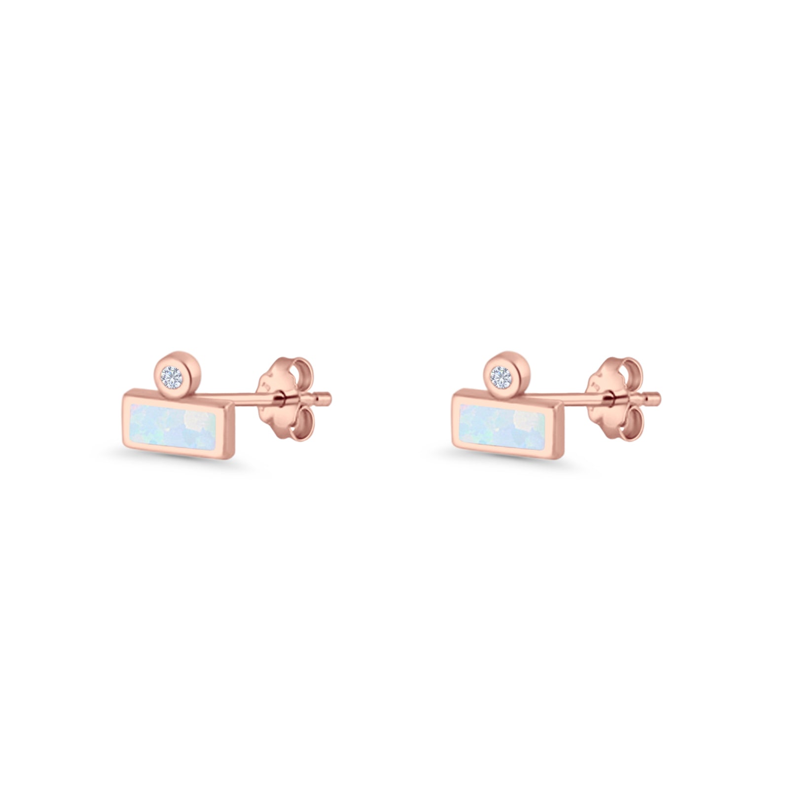 Rectangular 5.8mm Lab Created Opal Bar Stud Earring 925 Sterling Silver