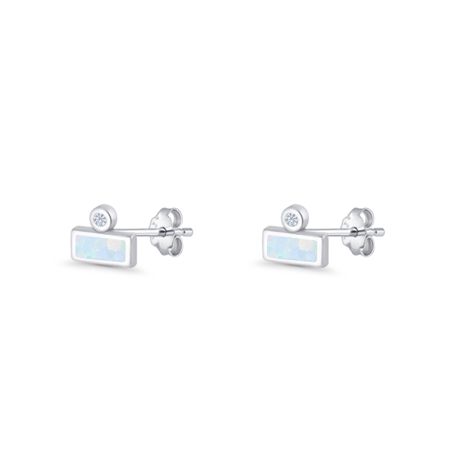 Rectangular 5.8mm Lab Created Opal Bar Stud Earring 925 Sterling Silver