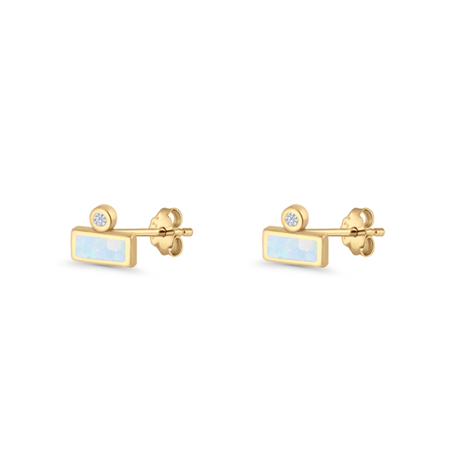 Rectangular 5.8mm Lab Created Opal Bar Stud Earring 925 Sterling Silver