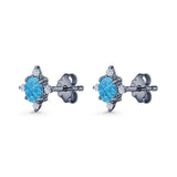 Floral Oval Stud Earring Lab Created White Opal  925 Sterling Silver