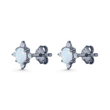 Floral Oval Stud Earring Lab Created White Opal  925 Sterling Silver