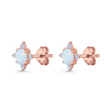 Floral Oval Stud Earring Lab Created White Opal  925 Sterling Silver