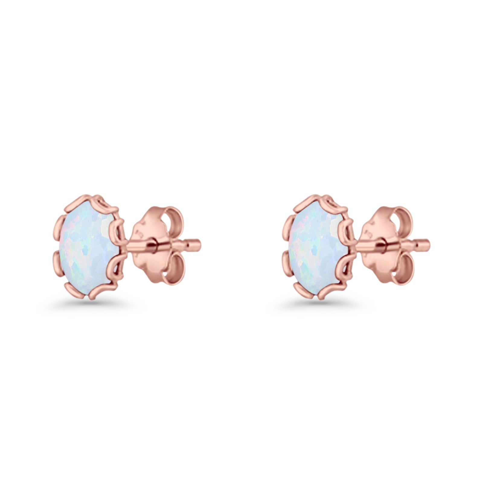 Oval 6.8mm Lab Created Opal Floral Stud Earring 925 Sterling Silver