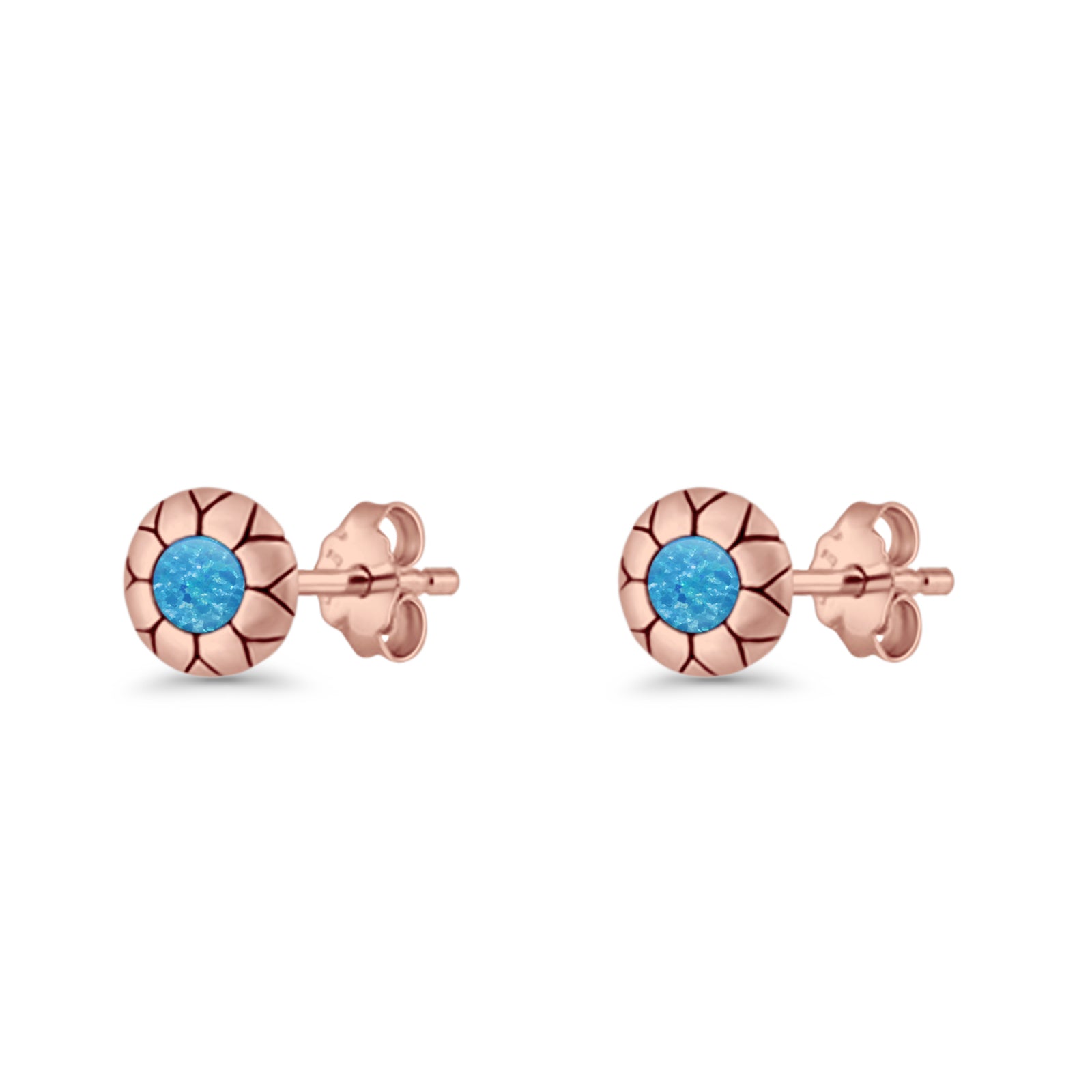Flower Stud Earring 5.8mm Lab Created Opal Oxidized 925 Sterling Silver