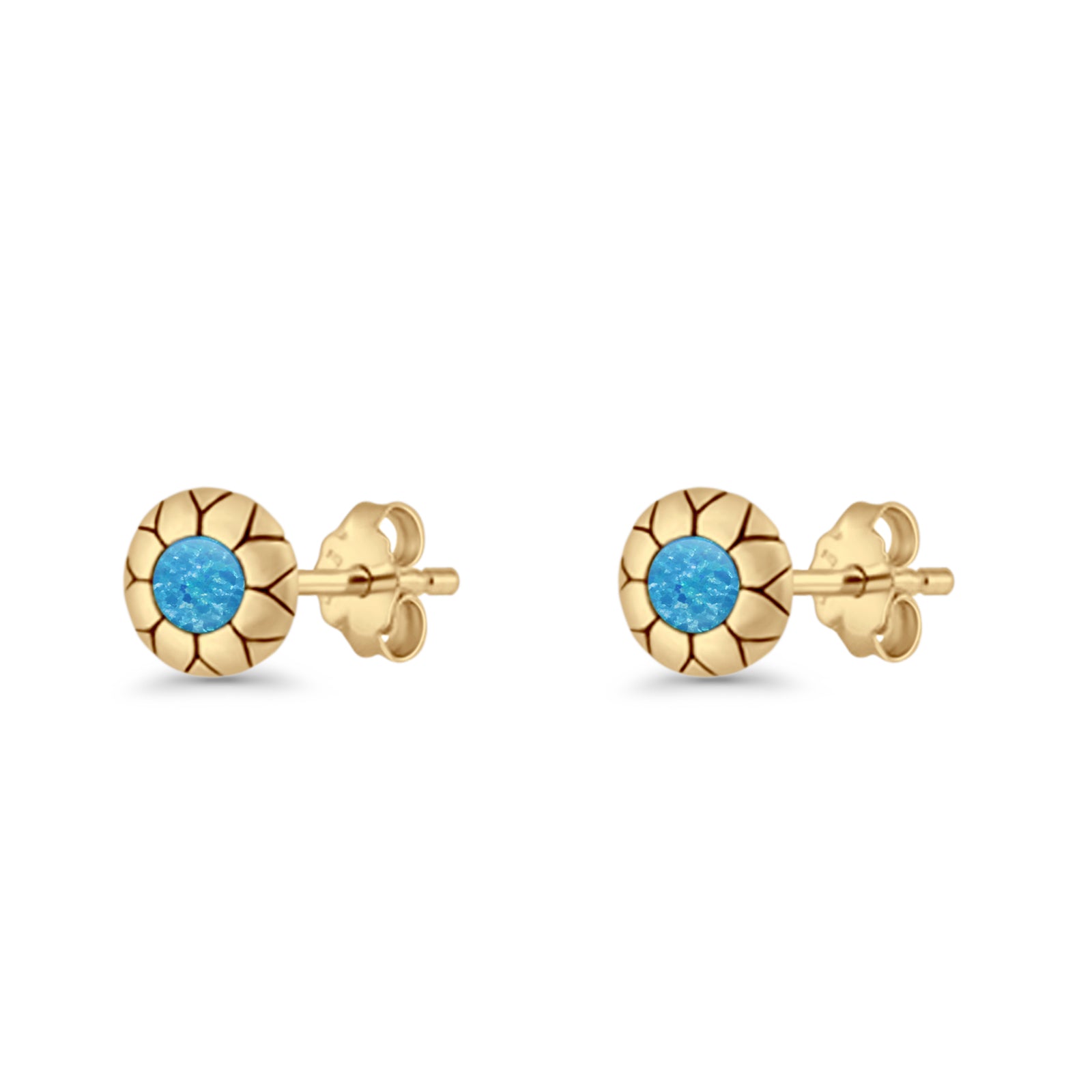 Flower Stud Earring 5.8mm Lab Created Opal Oxidized 925 Sterling Silver