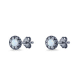 Flower Stud Earring 5.8mm Lab Created Opal Oxidized 925 Sterling Silver