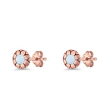 Flower Stud Earring 5.8mm Lab Created Opal Oxidized 925 Sterling Silver