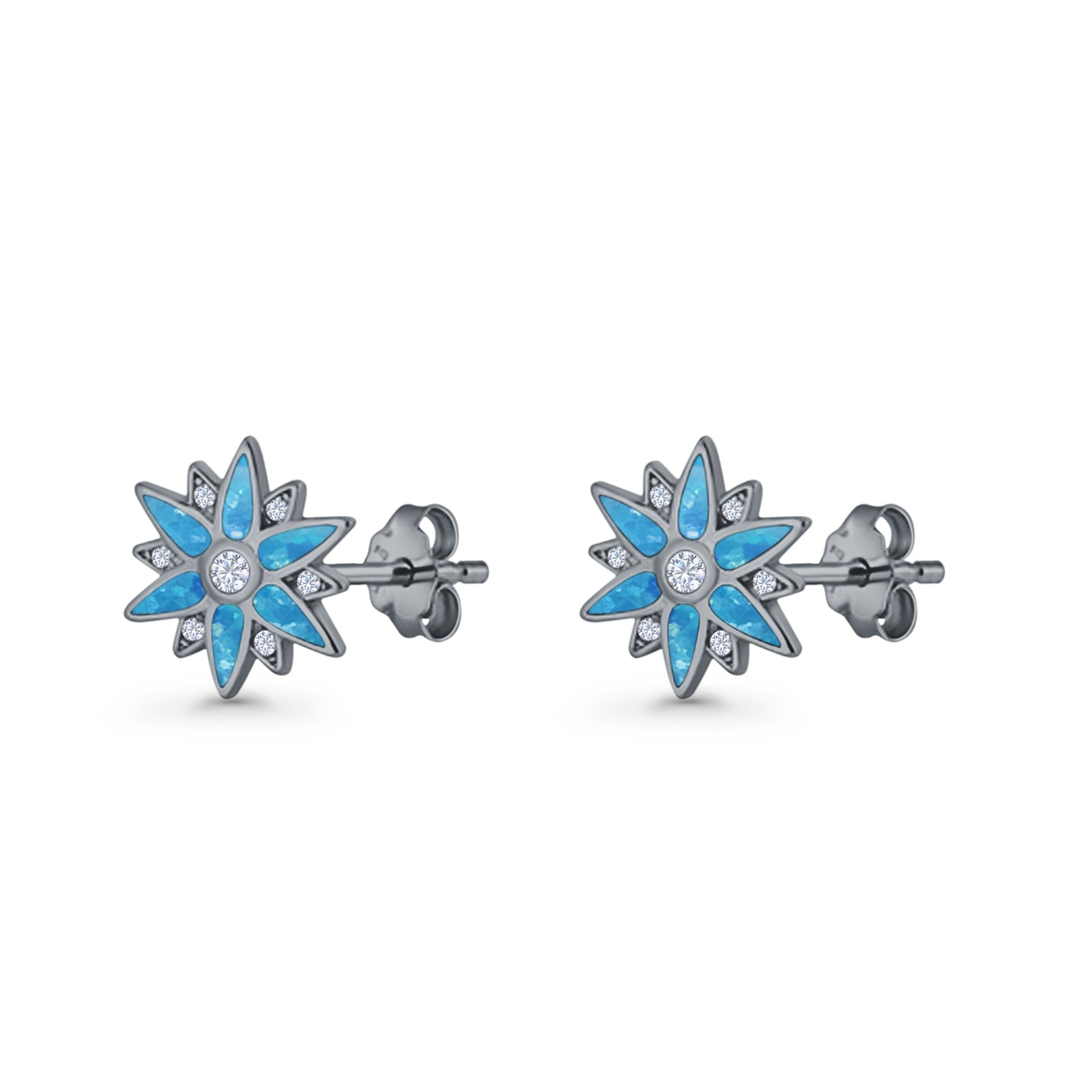 Flower Stud Earring 11mm Floral Lab Created Opal 925 Sterling Silver