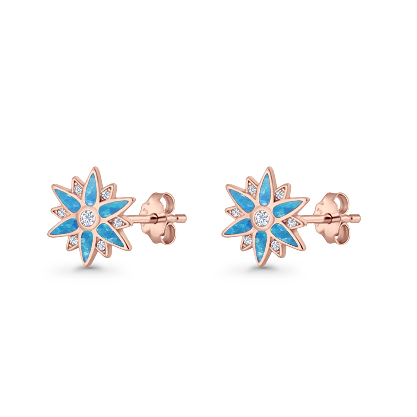 Flower Stud Earring 11mm Floral Lab Created Opal 925 Sterling Silver