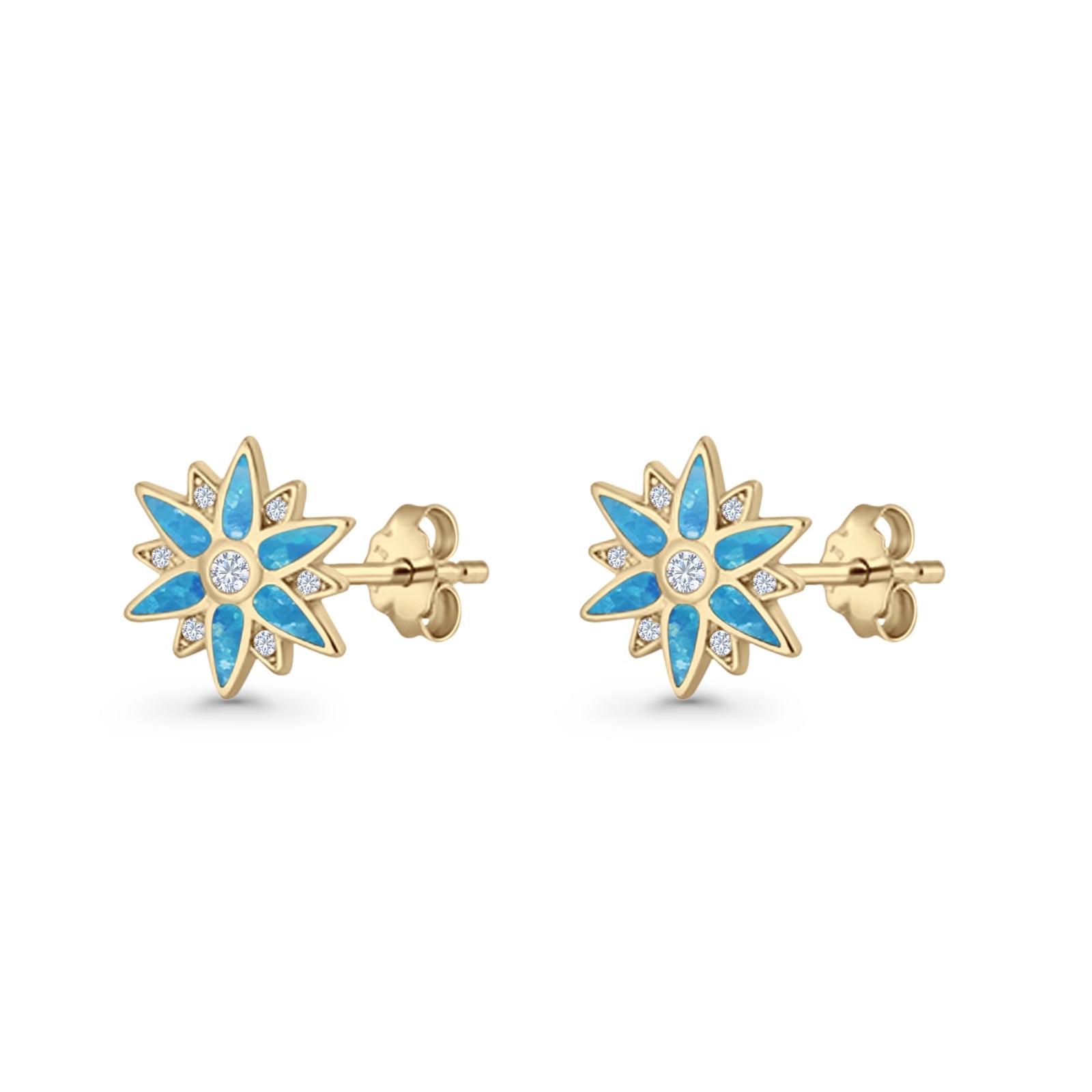 Flower Stud Earring 11mm Floral Lab Created Opal 925 Sterling Silver