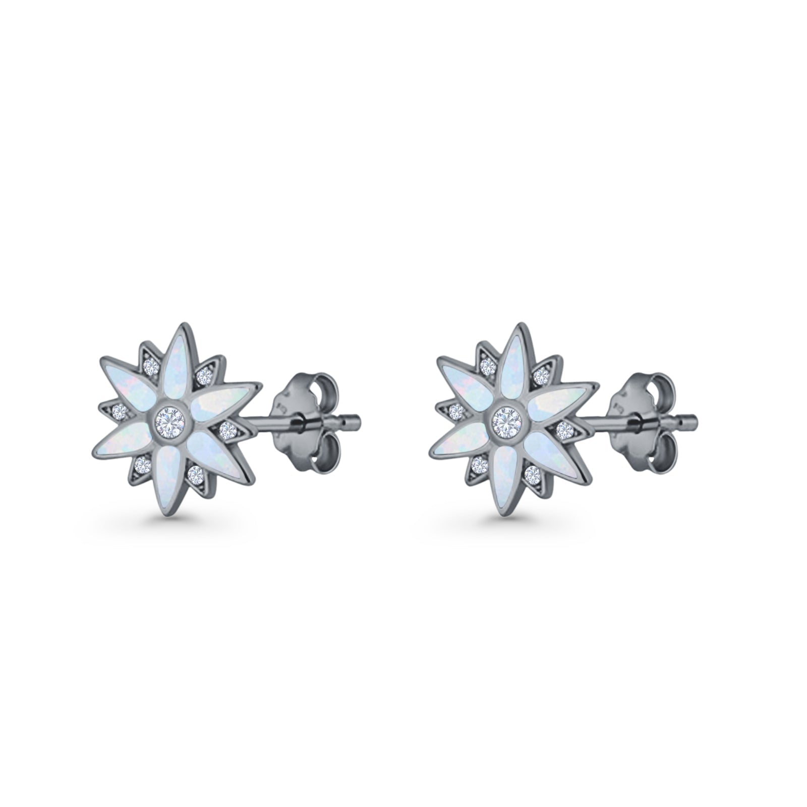 Flower Stud Earring 11mm Floral Lab Created Opal 925 Sterling Silver
