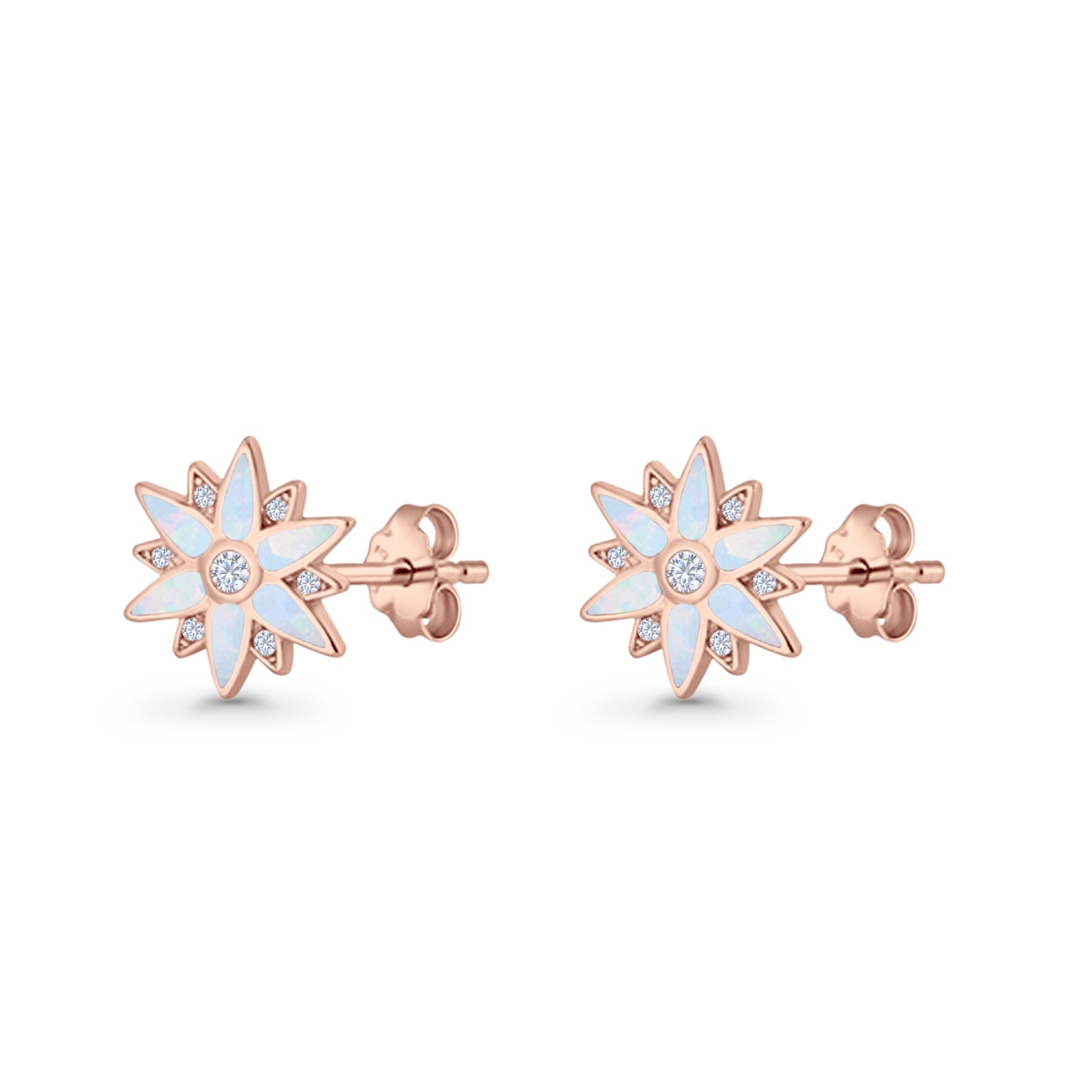 Flower Stud Earring 11mm Floral Lab Created Opal 925 Sterling Silver