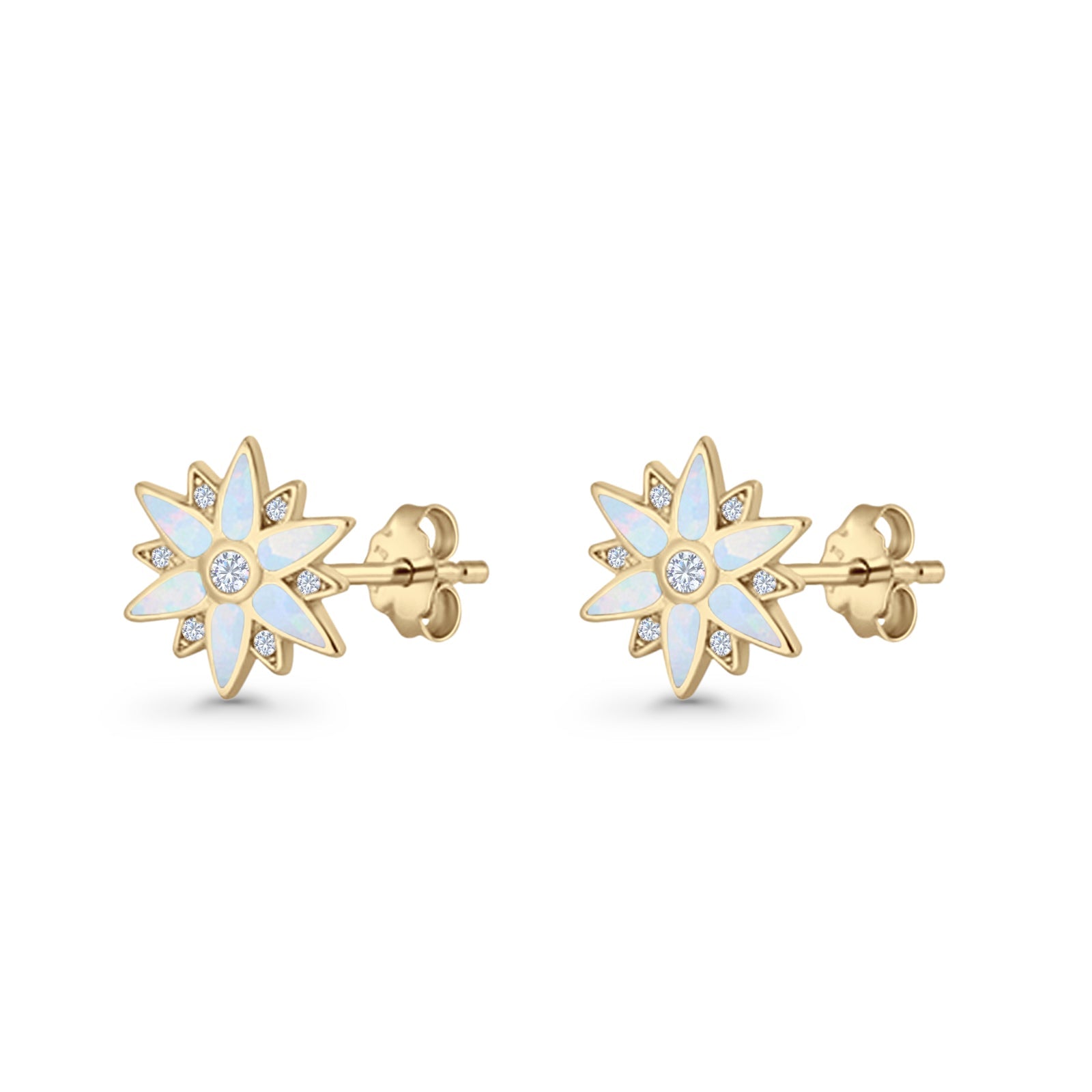 Flower Stud Earring 11mm Floral Lab Created Opal 925 Sterling Silver
