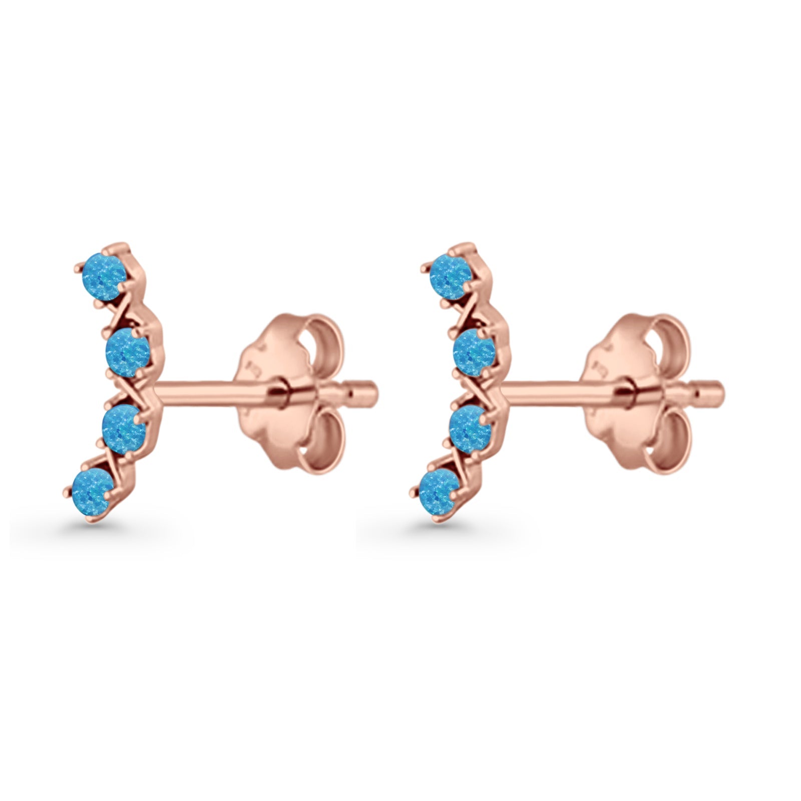 Round 11.6mm Lab Created Opal Climber Stud Earring 925 Sterling Silver