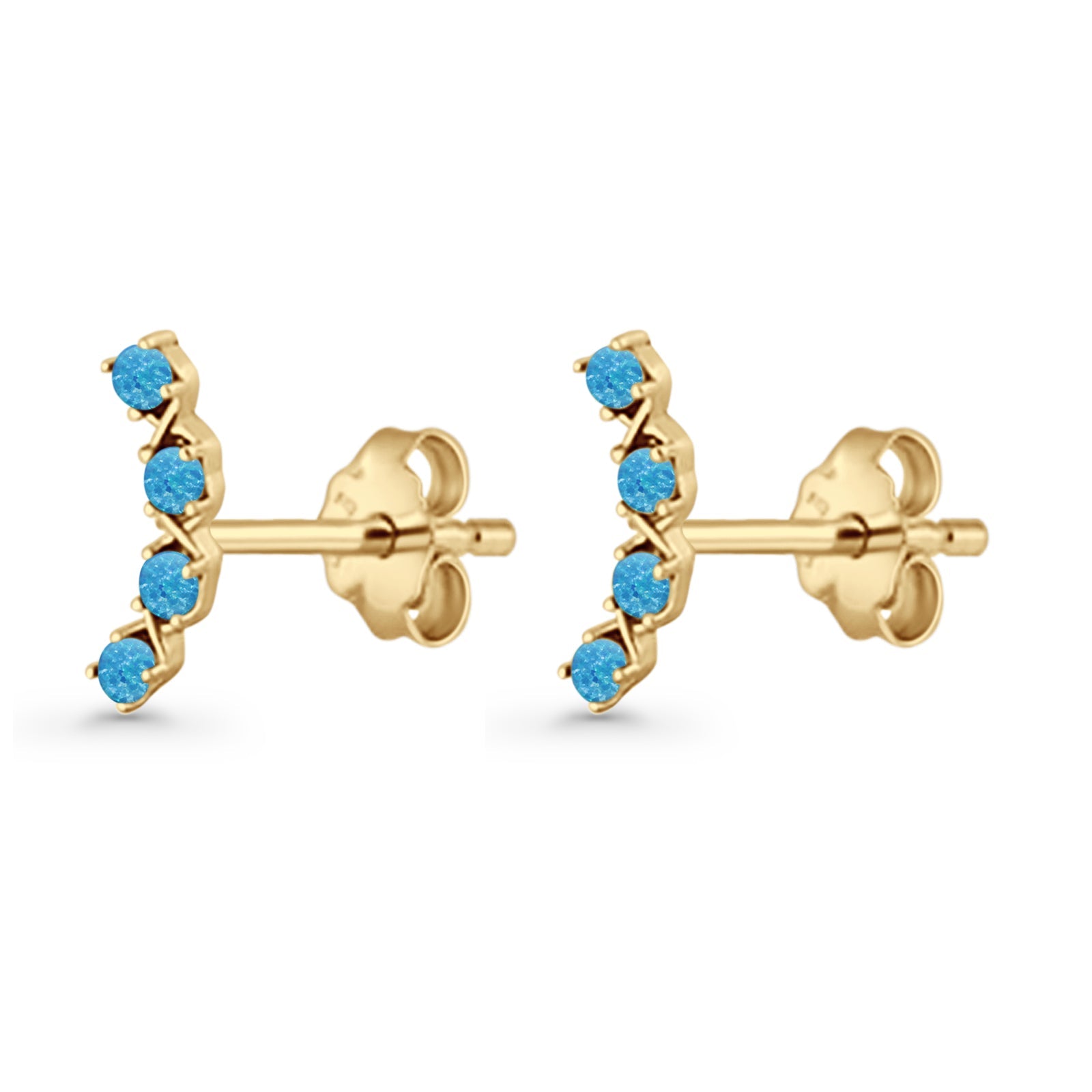 Round 11.6mm Lab Created Opal Climber Stud Earring 925 Sterling Silver