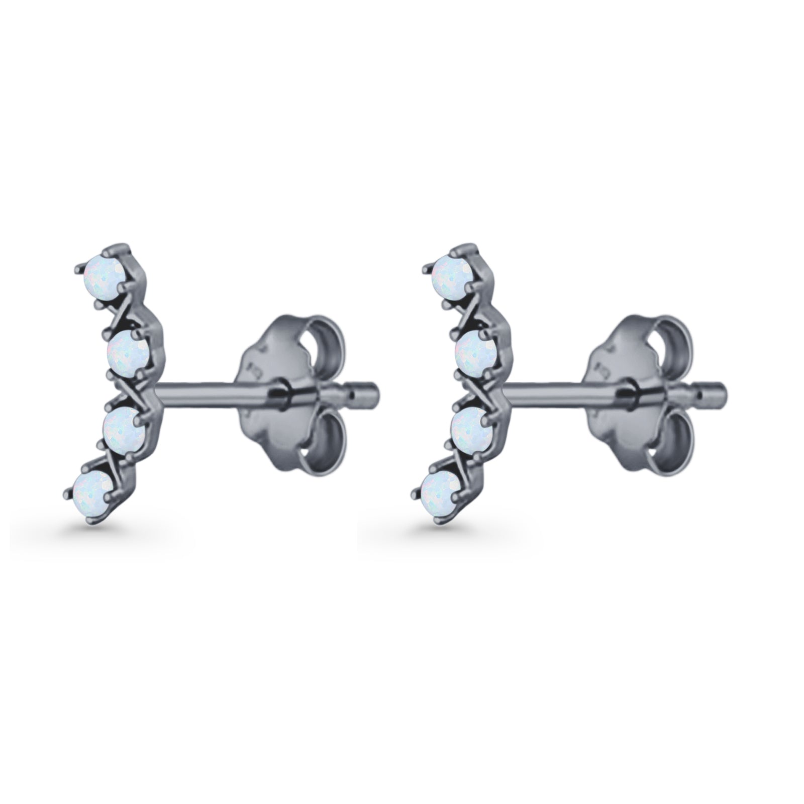 Round 11.6mm Lab Created Opal Climber Stud Earring 925 Sterling Silver