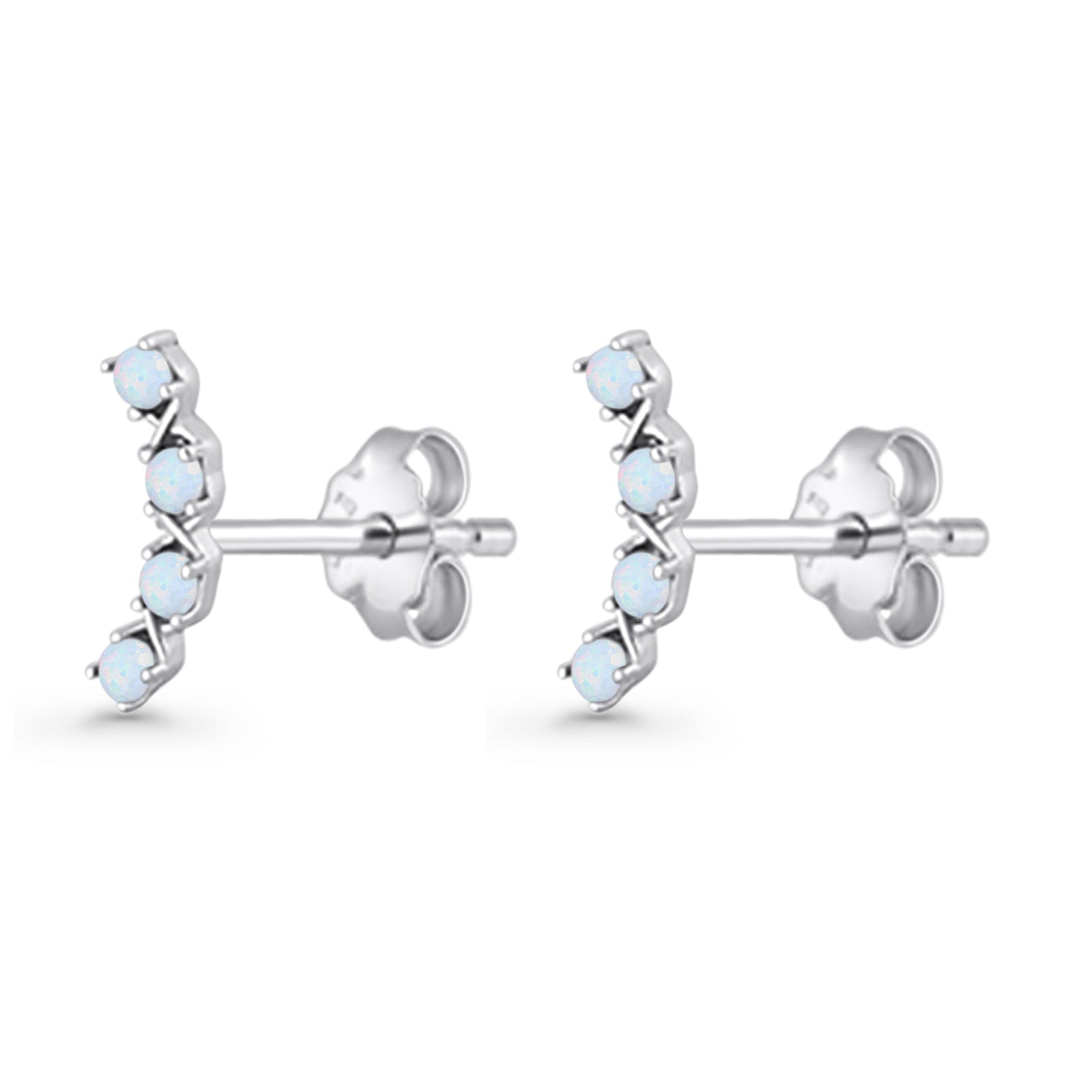Round 11.6mm Lab Created Opal Climber Stud Earring 925 Sterling Silver