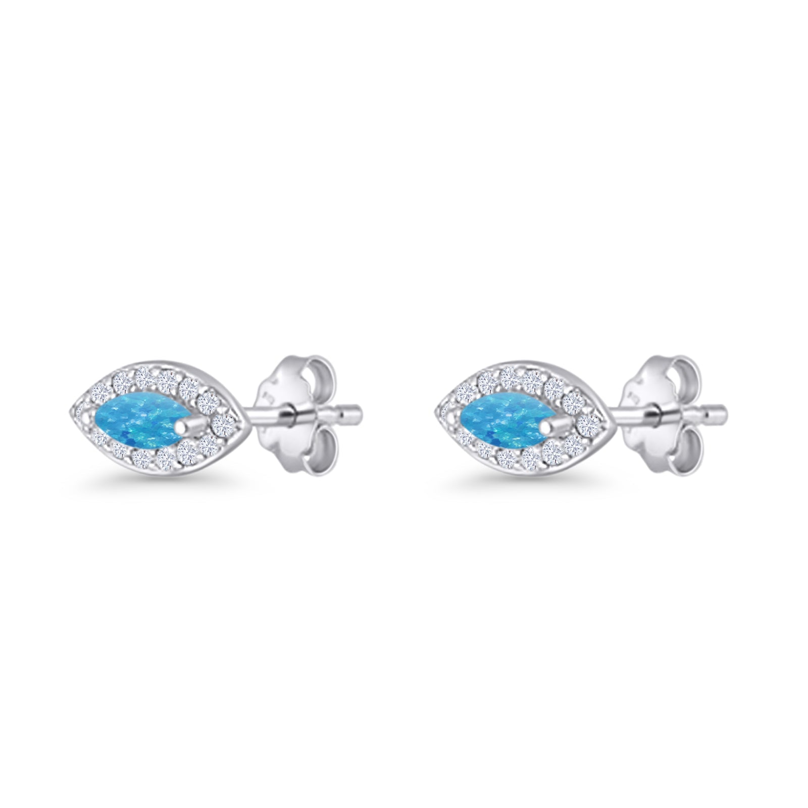 Marquise Halo Evil Eye Stud Earring Lab Created Opal 925 Sterling Silver