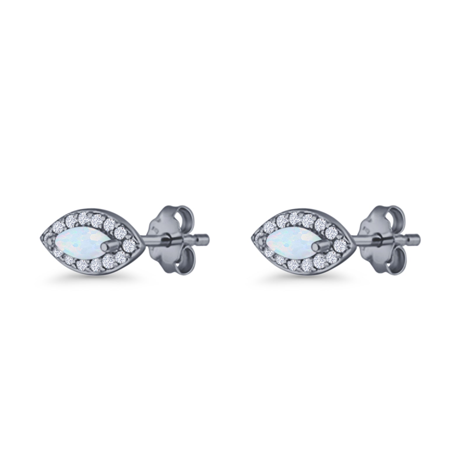 Marquise Halo Evil Eye Stud Earring Lab Created Opal 925 Sterling Silver