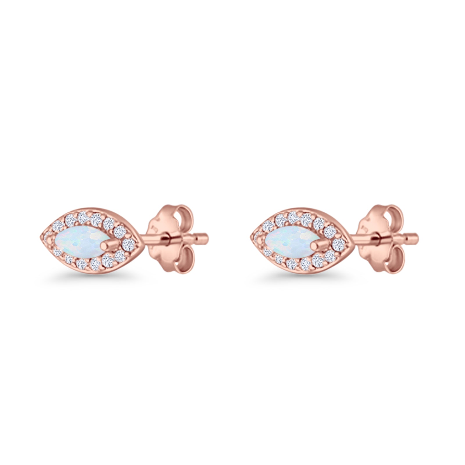 Marquise Halo Evil Eye Stud Earring Lab Created Opal 925 Sterling Silver
