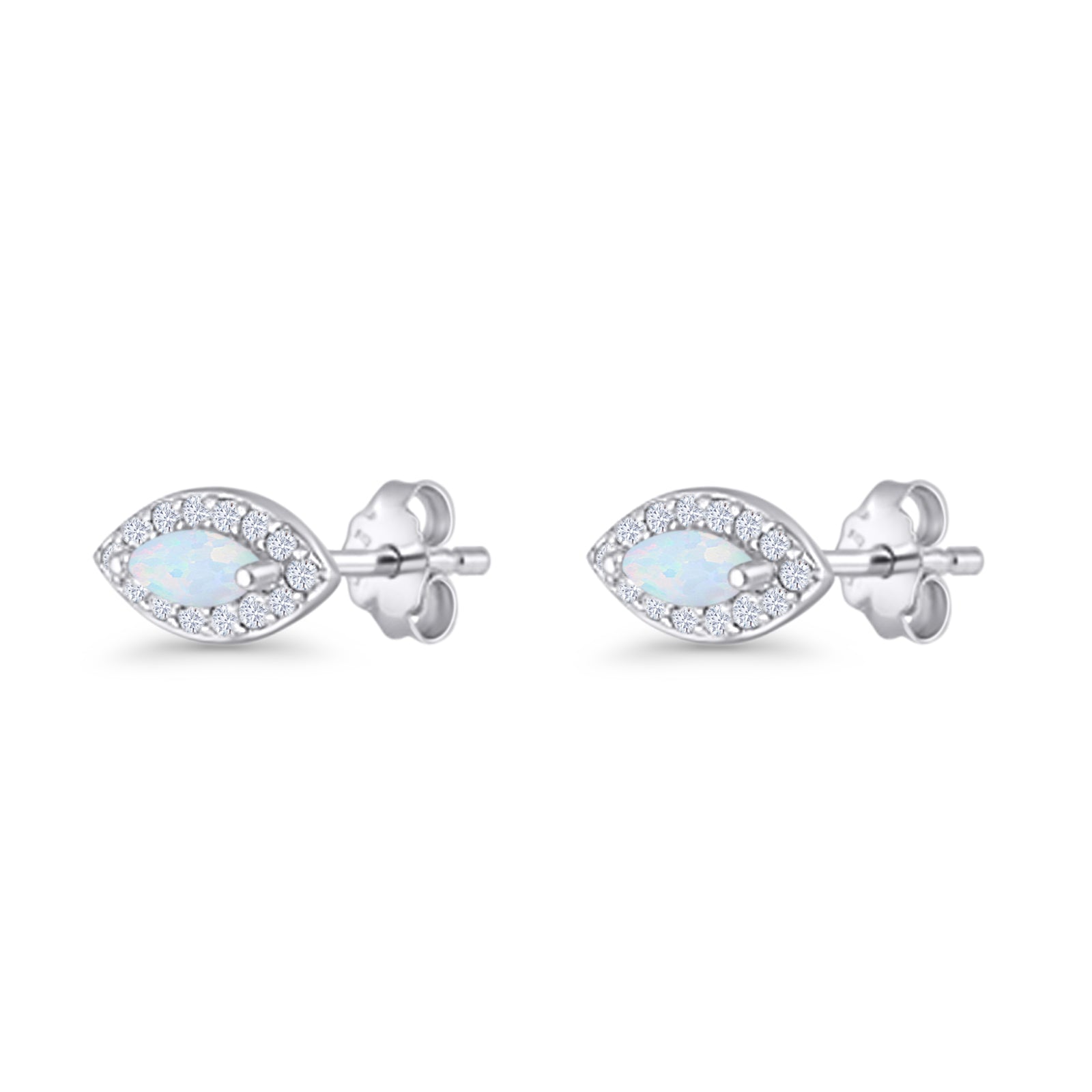 Marquise Halo Evil Eye Stud Earring Lab Created Opal 925 Sterling Silver