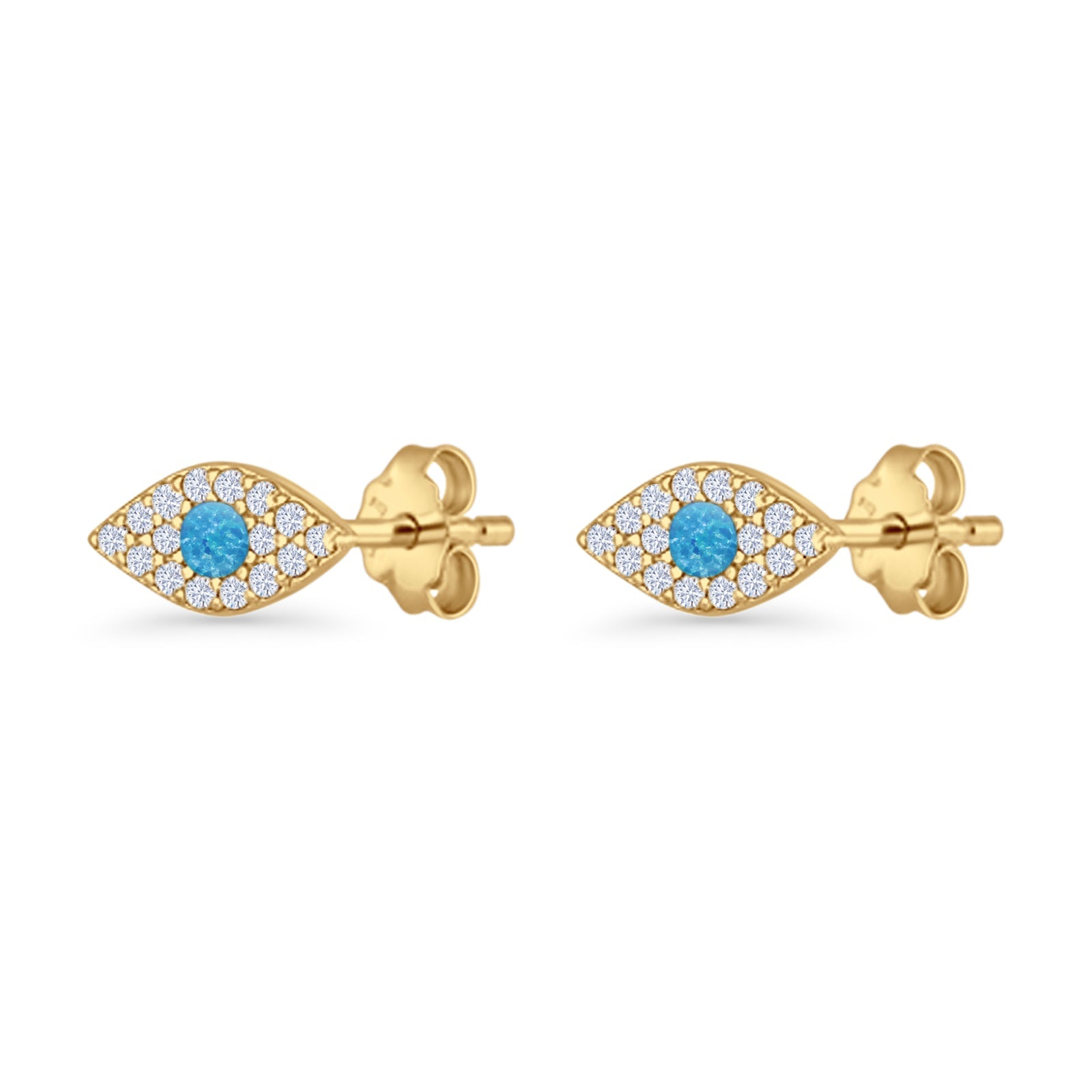Round Lab Created Opal 6.6mm Marquise Evil Eye Stud Earring 925 Sterling Silver
