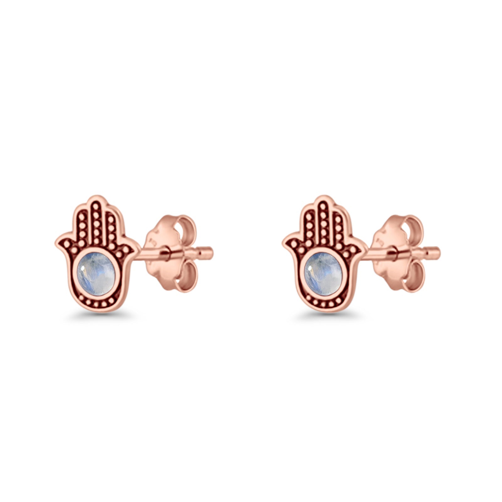 Round 9mm Lab Created Opal Hand Of Hamsa Stud Earring Oxidized 925 Sterling Silver