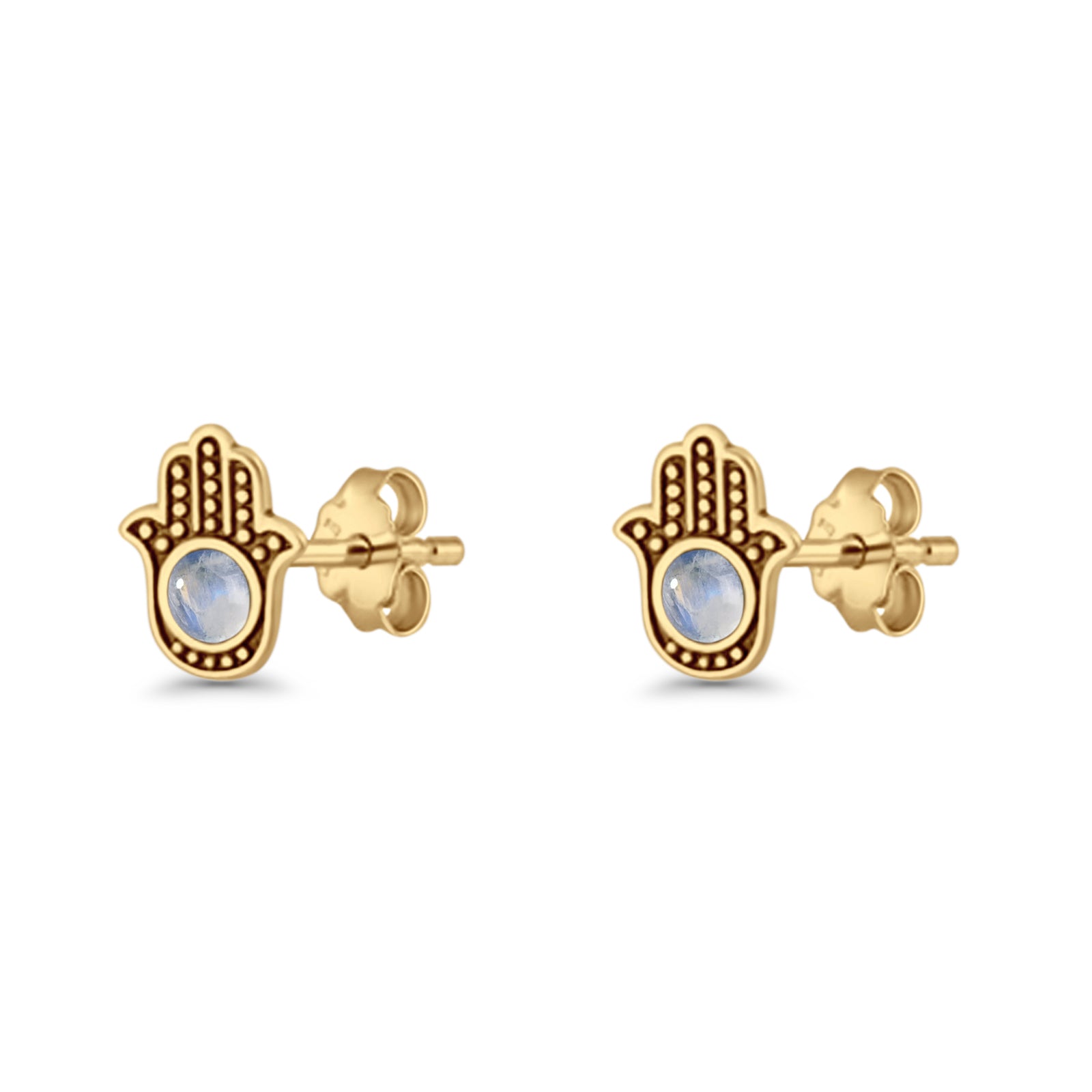 Round 9mm Lab Created Opal Hand Of Hamsa Stud Earring Oxidized 925 Sterling Silver